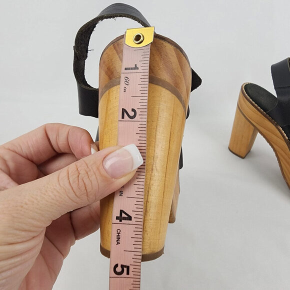 Free People Black Leather Wood Heel Sandals Size 8.5 - Picture 8 of 9